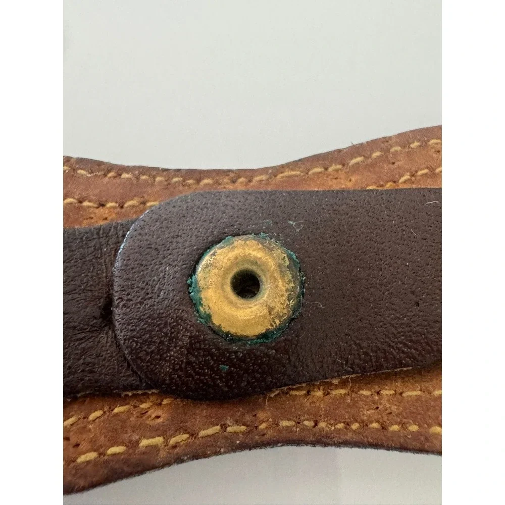 Genuine Leather Bund Watch Strap Dark Brown Cuff Band Silver Buckle 866